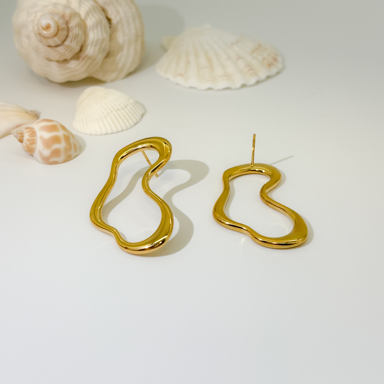 Big Gold Wave Stud Earrings