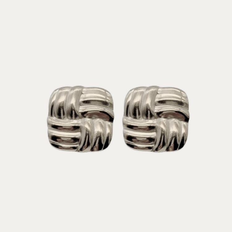 Square Chunky Silver Stud Earrings