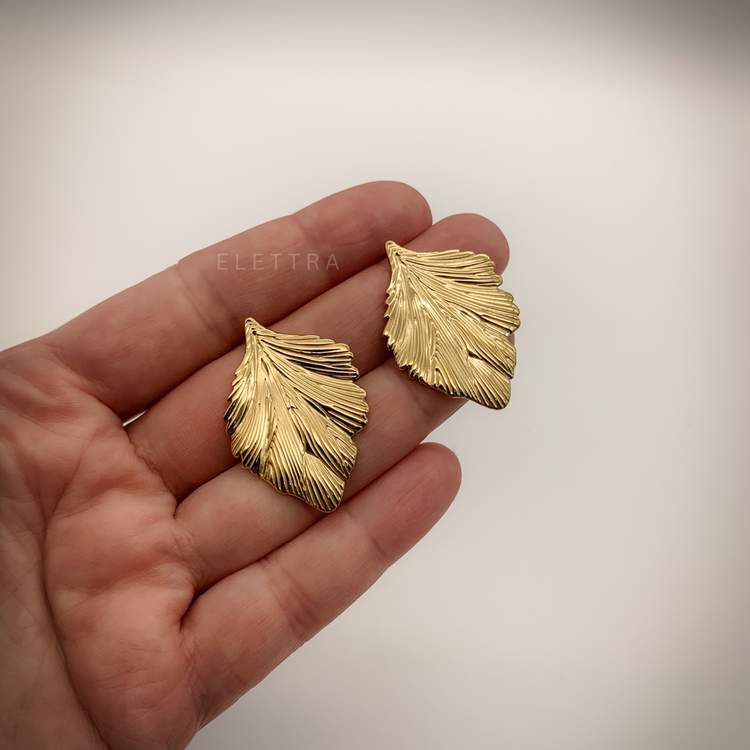 Chunky Gold Leaf Stud Earrings
