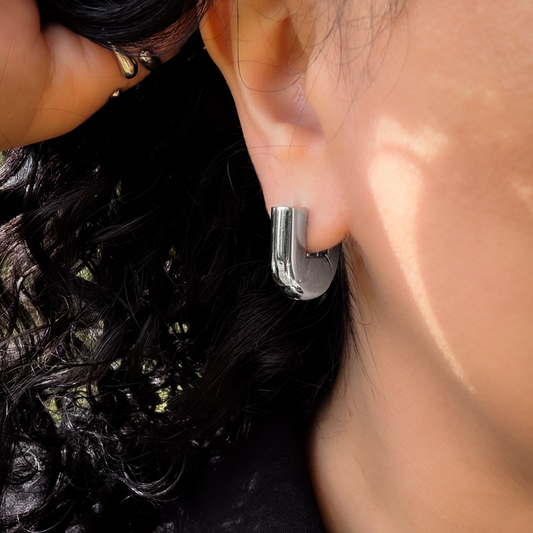 Silver U-Shape Hollow Hoops