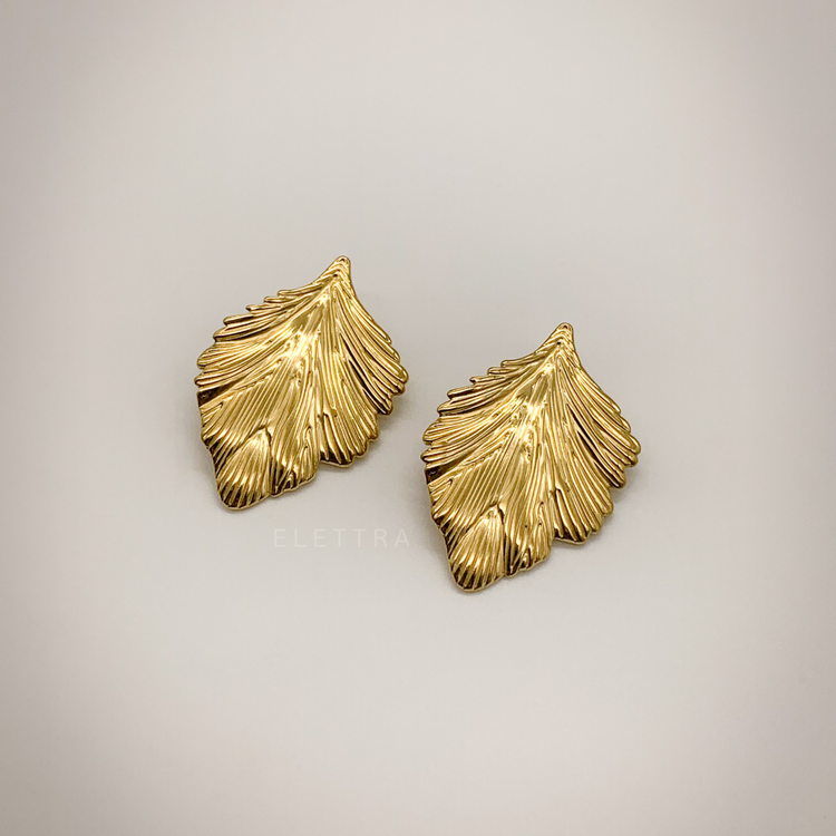 Chunky Gold Leaf Stud Earrings