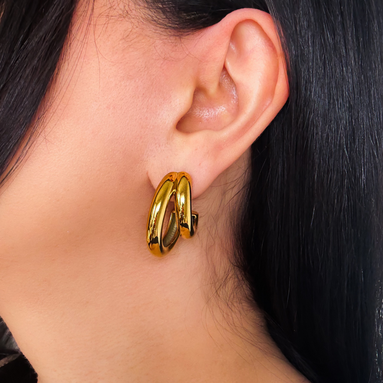 Gold Chunky Double C-Shape Earrings