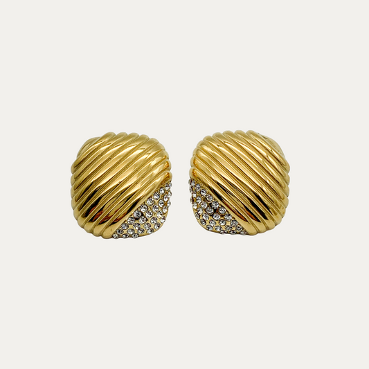 Chunky Gold Ribbed Stud Earrings