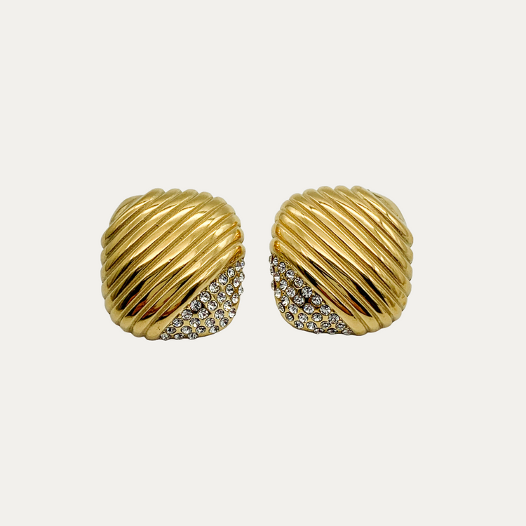 Chunky Gold Ribbed Stud Earrings