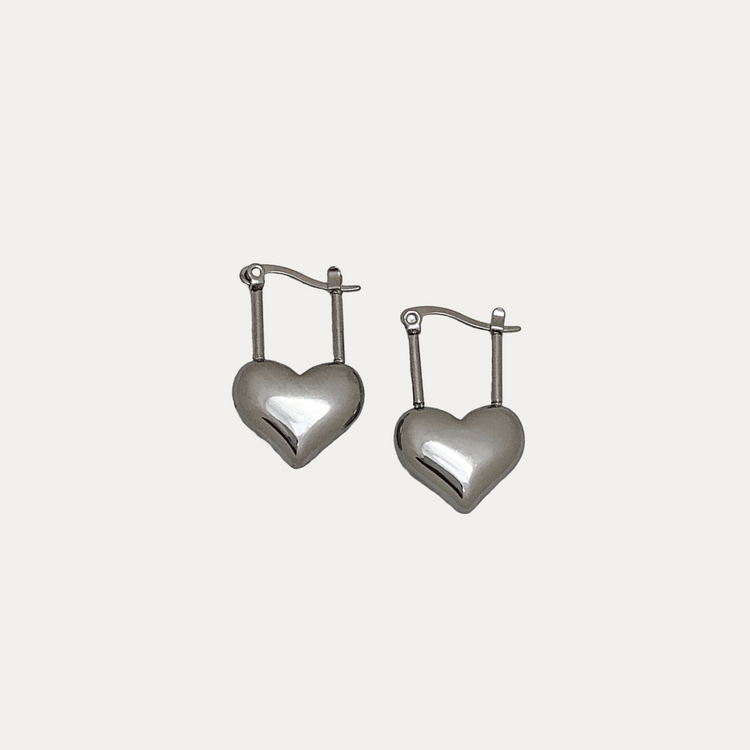 Drop Silver Heart Hoop Earrings
