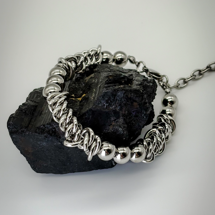 Men's Silver Beaded Bracelet