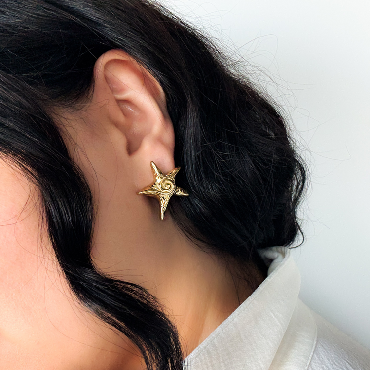 Chunky Gold Starfish Stud Earrings