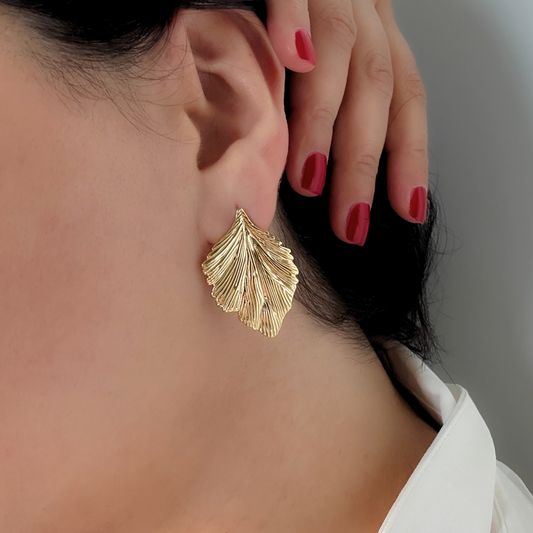 Chunky Gold Leaf Stud Earrings