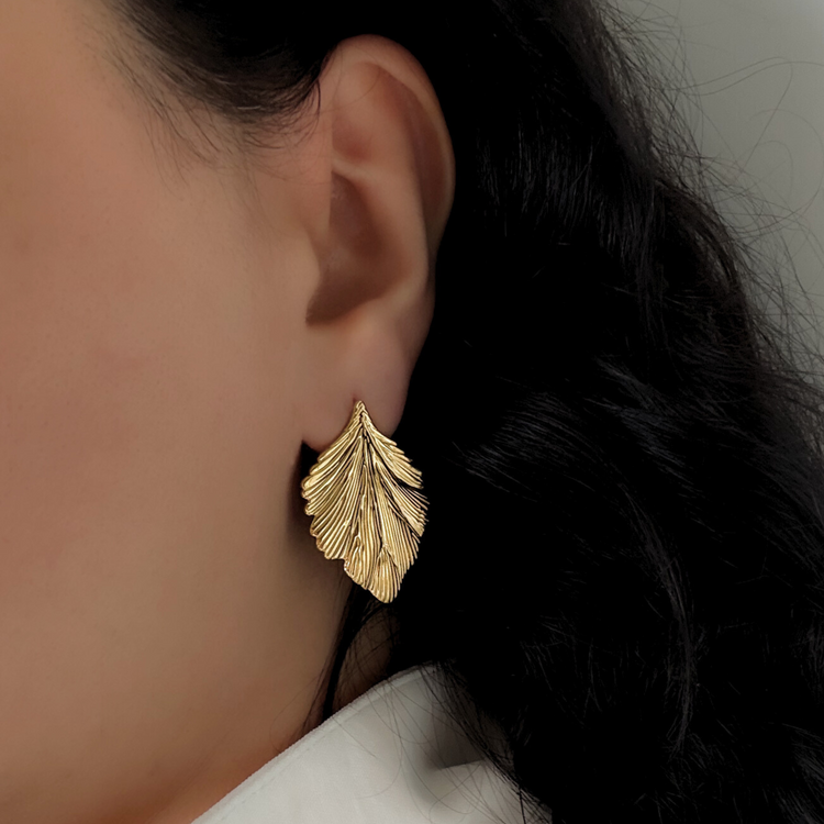 Chunky Gold Leaf Stud Earrings