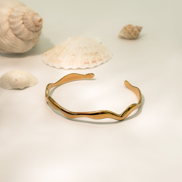 Gold Wave Thin Cuff Bracelet
