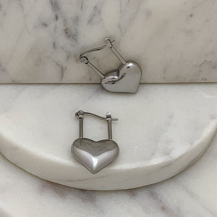 Drop Silver Heart Hoop Earrings