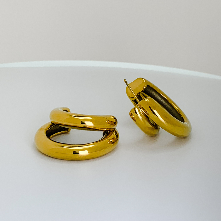 Gold Chunky Double C-Shape Earrings