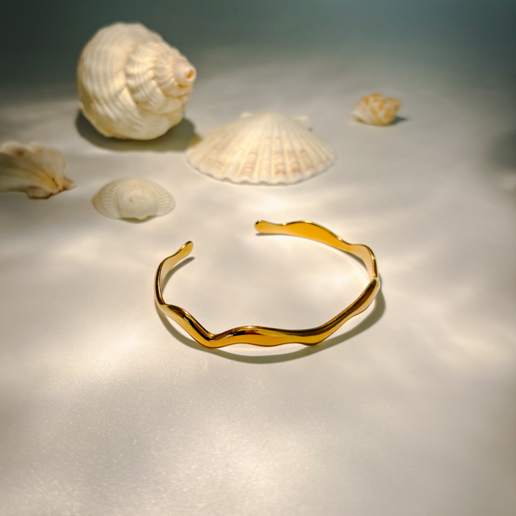Gold Wave Thin Cuff Bracelet