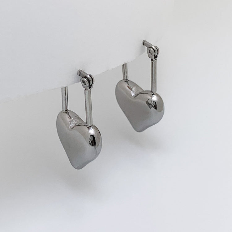 Drop Silver Heart Hoop Earrings