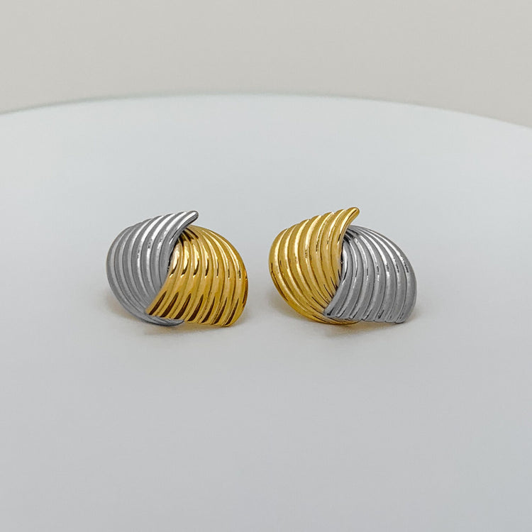 Chunky Love Knot Dual-Tone Stud Earrings