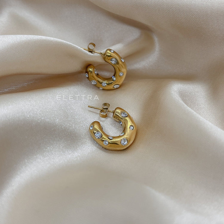 Cubic Zirconia Gold C-Shape Earrings
