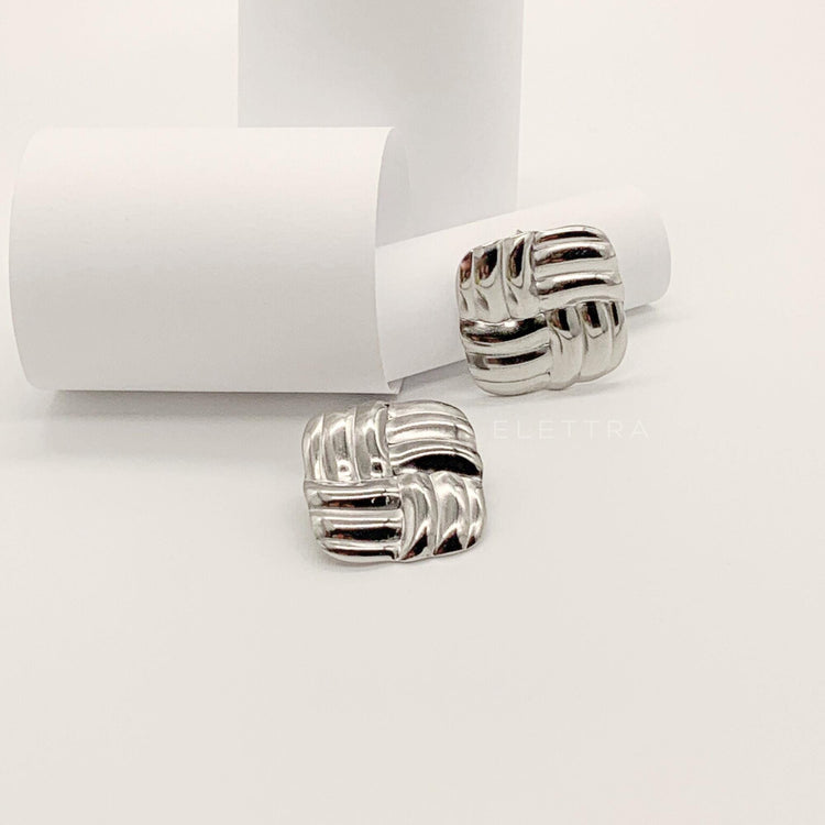 Square Chunky Silver Stud Earrings