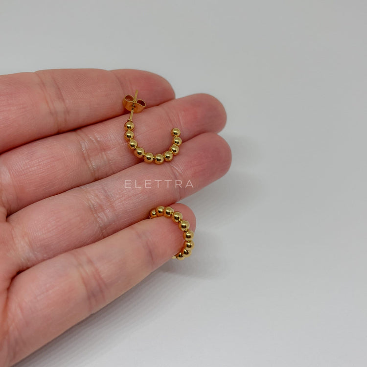 Small Beaded Gold C-Shape Earrings