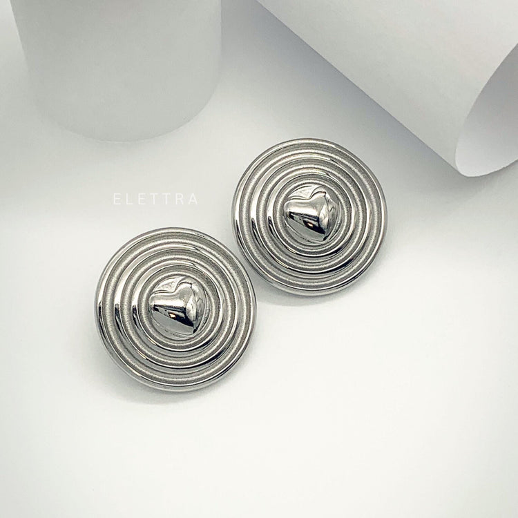 Chunky Silver Heart Stud Earrings