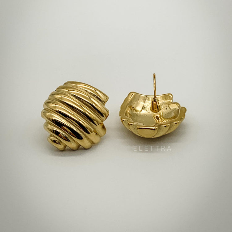 Gold Ribbed Chunky Stud Earrings