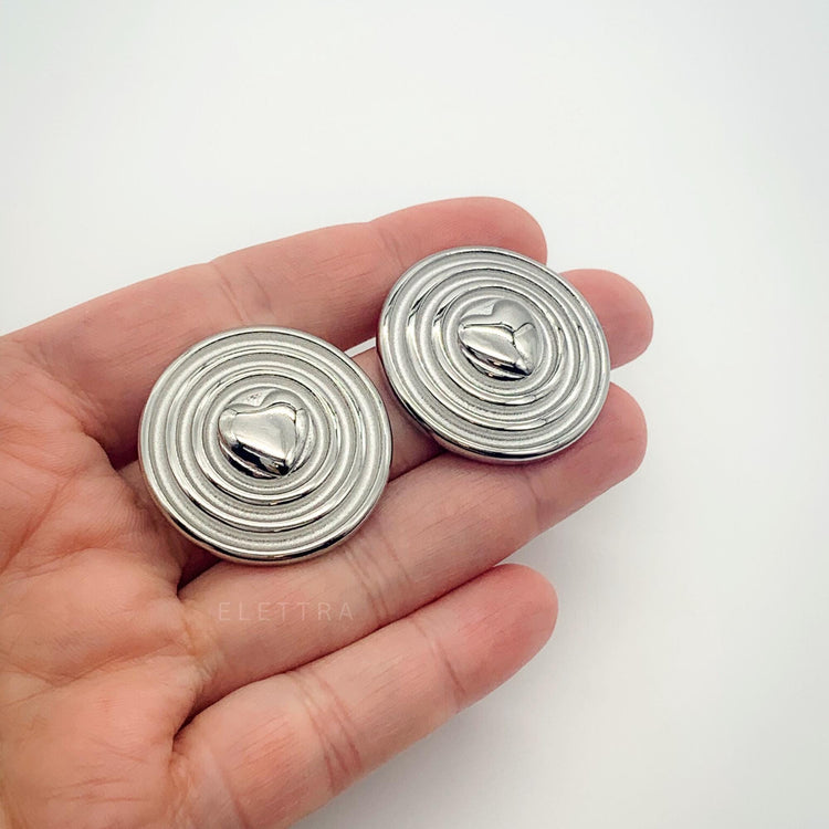 Chunky Silver Heart Stud Earrings